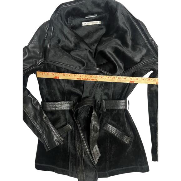 Blanc Noir Belted Drape Velour Jacket Black Soft Coat Size Large Mid Length - Picture 11 of 16
